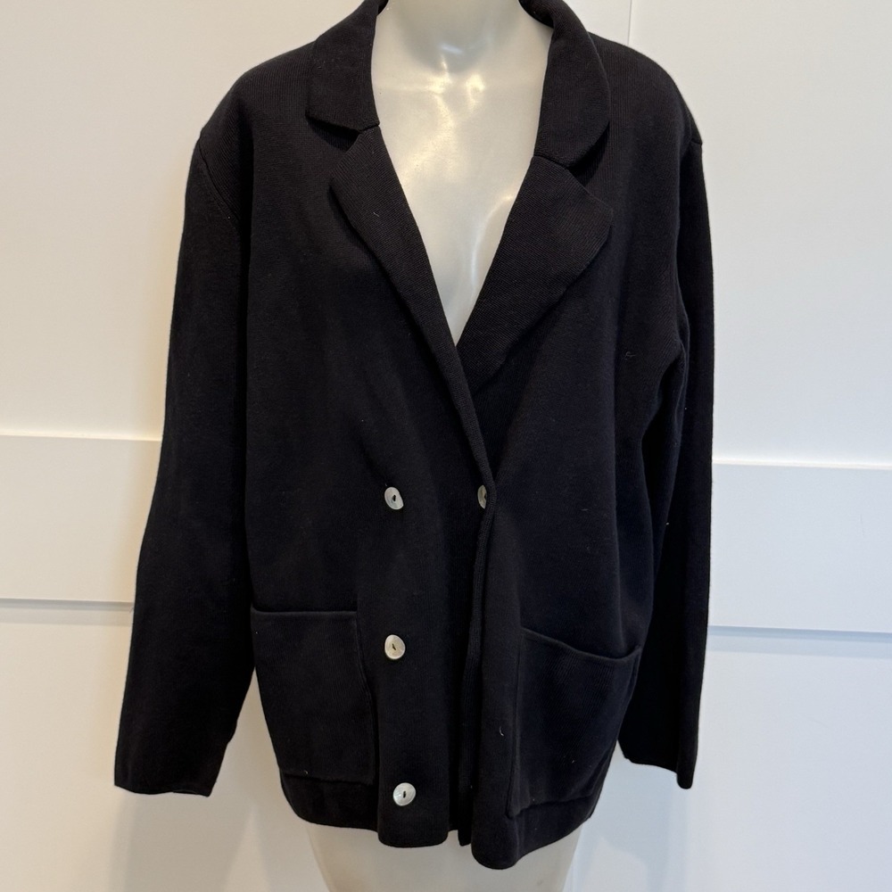 Jones New York Country Navy Knit Double Breasted Cotton Blazer M Coastal Preppy